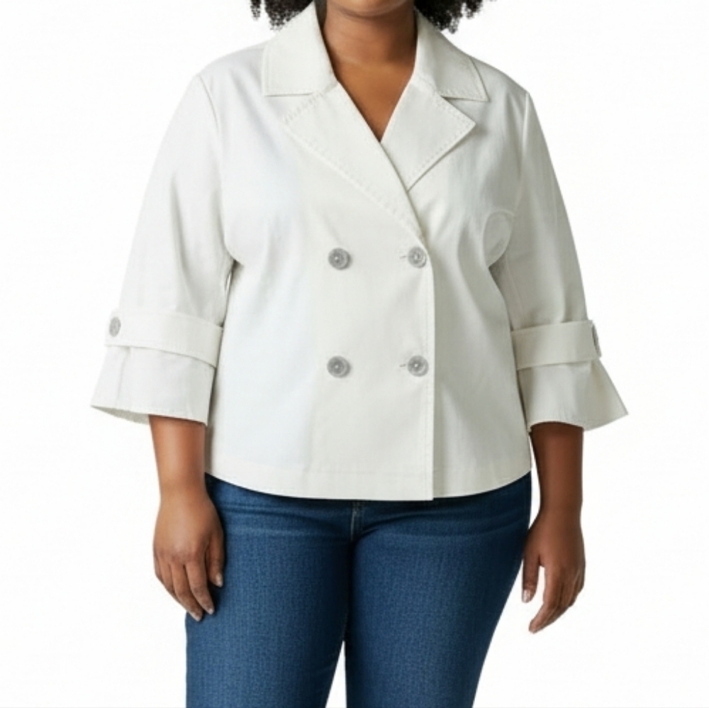 The Limited Blazer Size 24W Open Front Pleated Cuffs Marshmallow Color Buttons
